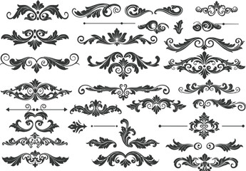 Elegant Decorative Flourish Elements Set with Vintage Swirls, Floral Ornaments, and Classic Embellishments for Graphic Design Use
