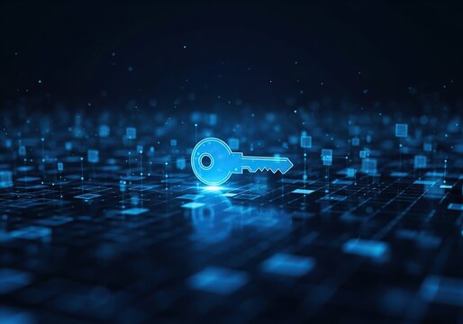Digital security key icon on abstract technology background design - Powered by Adobe