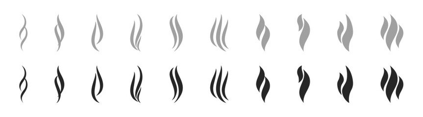Smoke and Steam Icon Set with Aroma, Heat, Fire, and Vapour Symbols on Transparent Background