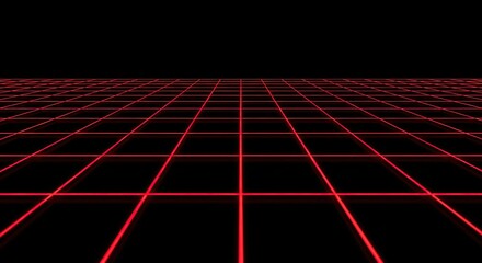 Retro 80s style red neon grid pattern background with perspective