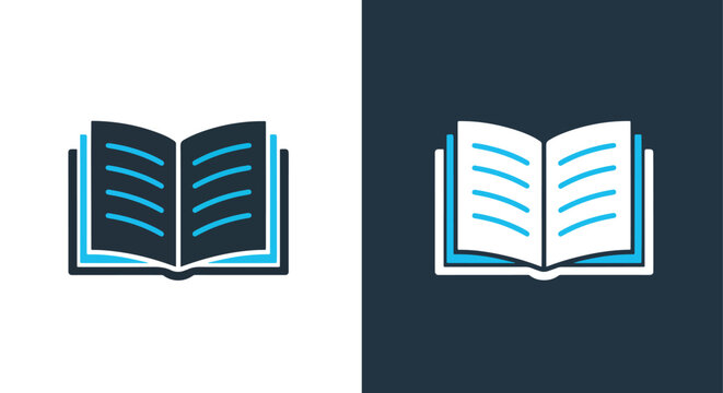 Open book icon with blue lines on dark background - Vector icon symbol for website - Icon vector - Blue icon vector - Line and glyph solid icon and logo template