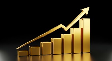 Golden bar chart with an upward arrow showing financial growth