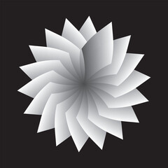 Abstract silver spiral flower design with rotating petals