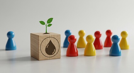Sustainable business growth illustrated with seedling growing from a water cube