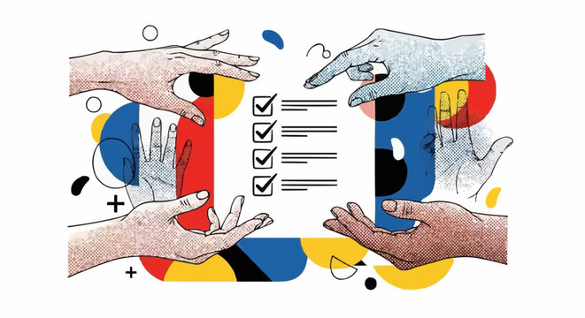 Hands holding a checklist representing voting and elections in different countries.