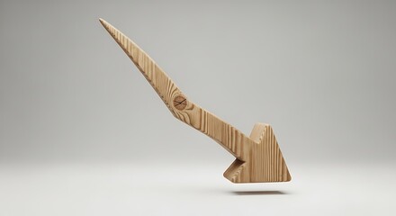Wooden Arrow Pointing Down Representing Economic Decline or Business Failure