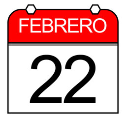 Modern Spanish calendar showing February 22 in a simple style