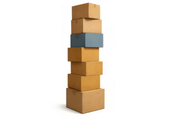 Stack of cardboard boxes including one contrasting box, representing shipping, delivery, moving, and storage