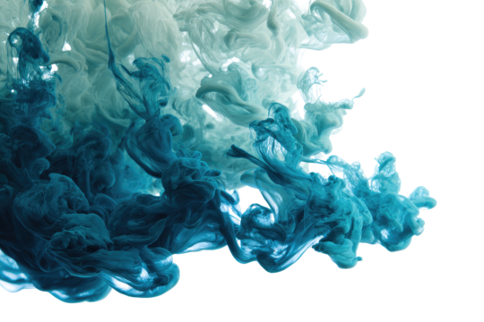 Abstract swirling teal and white ink