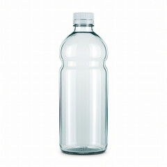 Clear glass style bottle with ribbed neck and screw cap isolated on bright studio background