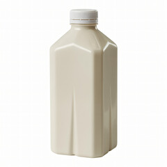 Square style cream plastic milk bottle with screw cap isolated on clean background