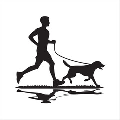 Runner with Dog in Park vector silhouette outline logo design concept illustration