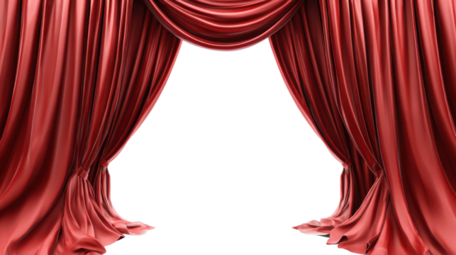 red cinnema velvet curtain isolated on white or transparent png