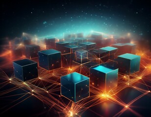 abstract blockchain network concept with cubes and connections