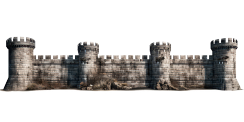 ancient castle brick wall isolated on white or transparent png