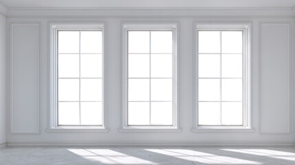 empty white room with big windows isolated on white or transparent png