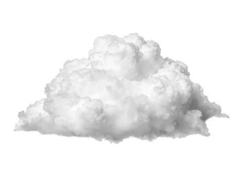 Fluffy white cumulus cloud isolated on a transparent background, perfect as a versatile design element. Ideal for weather illustrations, sky composites, or creative projects. High-quality PNG.