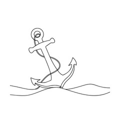 Single line drawing of an anchor in the water Keywords: anchor, nautical, maritime, sea, ocean