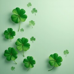 Fresh green clover leaves, vibrant white background.
