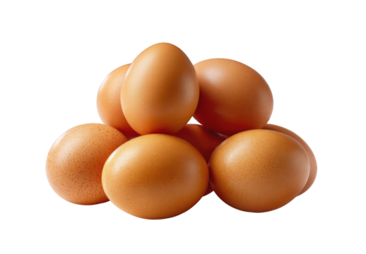 A cluster of brown eggs, stacked neatly