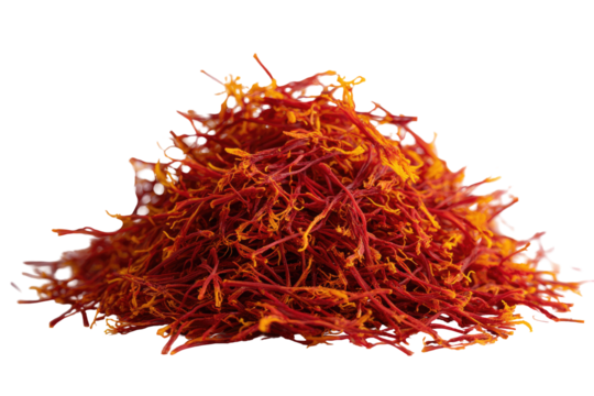 Pile of vibrant orange-red saffron threads