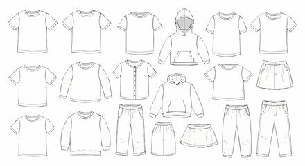 Collection of Childrens Clothing Line Art Illustrations.
