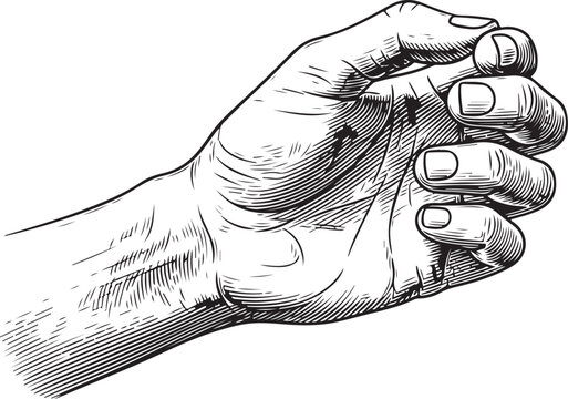 Hand holding something in a vintage engraved etching style