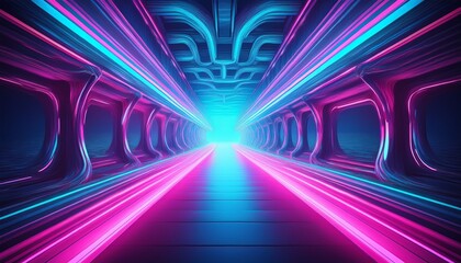 abstract neon tunnel with cyan and magenta lights