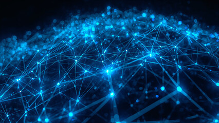 Abstract Network with Glowing Blue Nodes and Lines on Dark Background