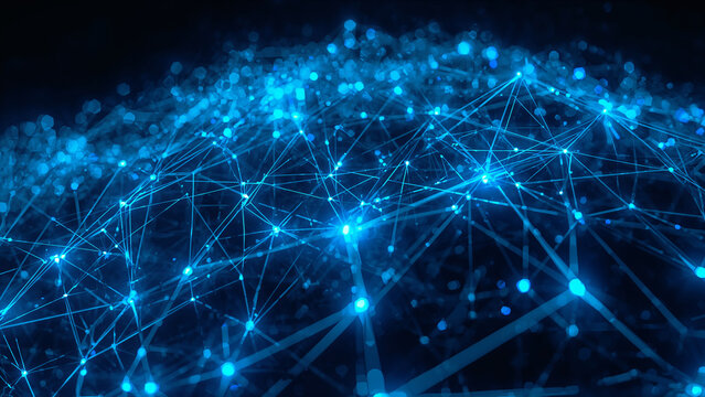 Abstract Network with Glowing Blue Nodes and Lines on Dark Background