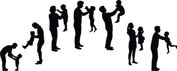 Silhouettes, adult, child, interaction, care, support, parenting, family, bonding, love, growth, development, gesture, posture, emotion, connection, black, white, contrast, relationship