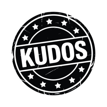 Distressed black stamp with the word kudos