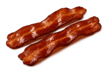 Crispy fried bacon slices prepared for a delicious, savory breakfast or meal on transparent background