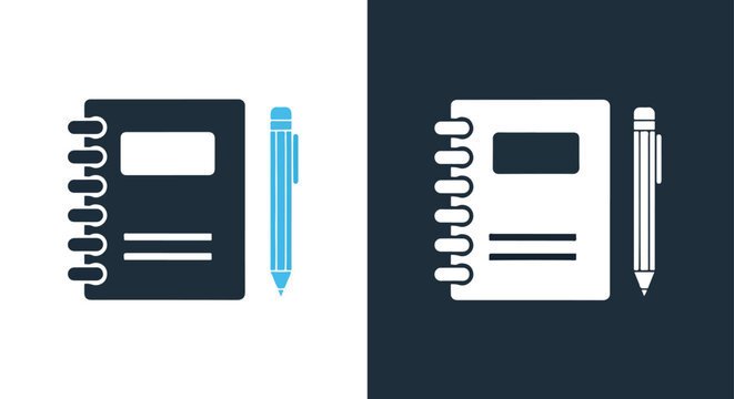 Notebook and pencil icon set - Vector icon symbol for website - Icon vector - Blue icon vector - Line and glyph solid icon and logo template