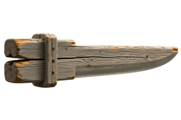 Crude wooden stake weapon with weathered timber texture isolated on transparent background