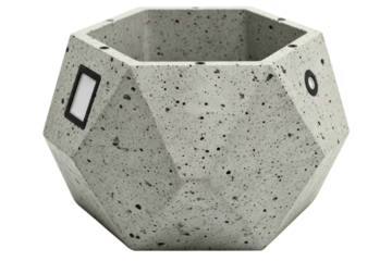 Modern geometric concrete planter with a terrazzo finish isolated on transparent background
