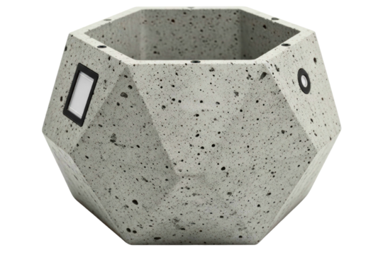 Modern geometric concrete planter with a terrazzo finish isolated on transparent background