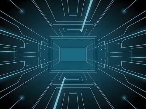 Abstract technology background with glowing lines and geometric shapes - Powered by Adobe