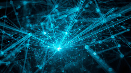 Cyan Abstract Network with Connecting Lines and Nodes on Dark Background