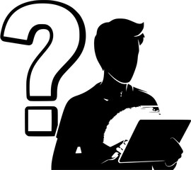 Person seeking medical advice online with question mark isolated on white background
