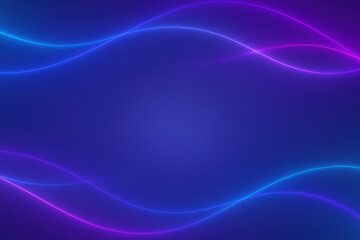 Fototapeta premium Abstract glowing neon light waves frame a deep purple blue gradient background space