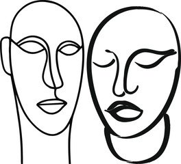 One-line abstract human face, elegant continuous stroke, minimalist contour, clean black outline on white background, vector art