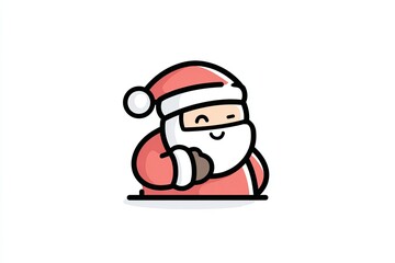 Cute cartoon Santa Claus with gift sack on white background. Minimal flat vector illustration. Christmas and winter holiday concept. Design for sticker, greeting card, postcard, print, invitation.