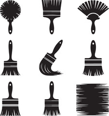 Black and White Silhouette Illustration of 9 Paint Brush Styles