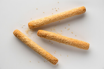 Delicious sesame breadsticks crispy baked snack food photography closeup view