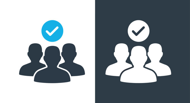 Group of people icons with check marks - Vector icon symbol for website - Icon vector - Blue icon vector - Line and glyph solid icon and logo template