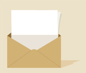 Open envelope with letters inside. Blank letter papers. Concept of communication, announcement, correspondence, delivery, formal mail, information. Isolated from background. Flat vector illustration