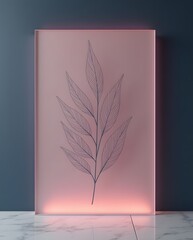 Soft pastel pink minimal board with delicate line-art botanical leaf illustration forming elegant design
