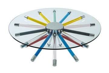 Modern round glass coffee table with colorful legs for living room decor use