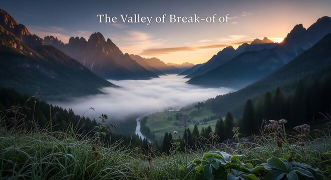 Mountain valley landscape with fog and sunrise light natural environment - Powered by Adobe